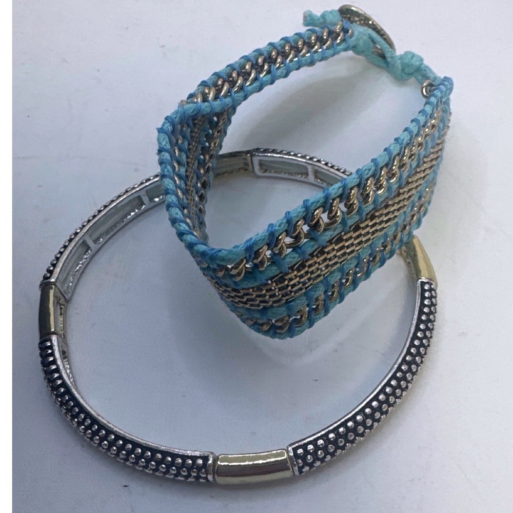 Brighton Bracelet Set Women 7in Blue Gold Silver Boho Mixed Media Bangle